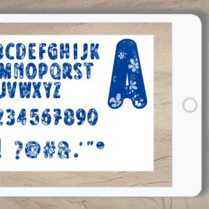 Buchstaben u Zahlen Blumen Sticker blau
