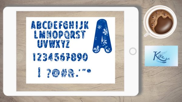 Lettering blau Blumen, KiKo Art