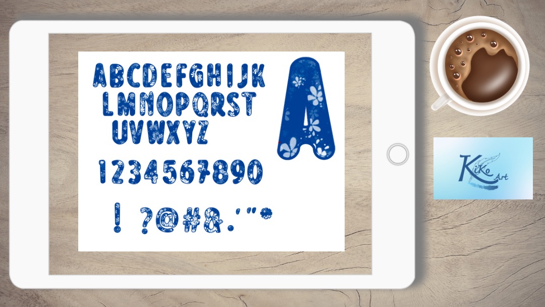 Lettering blau Blumen, KiKo Art