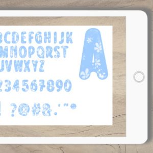 Buchstaben u Zahlen Blumen hellblau