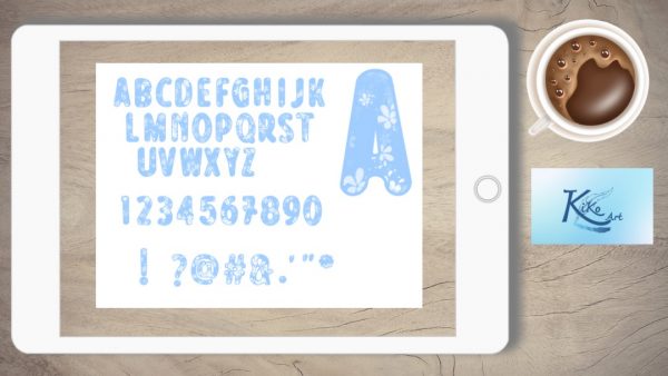 Lettering hellblau Blumen, KiKo Art
