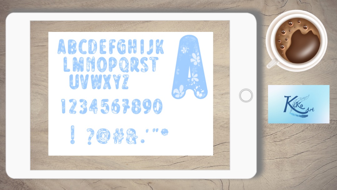 Lettering hellblau Blumen, KiKo Art