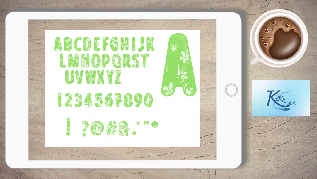Lettering hellgrün Blumen, KiKo Art
