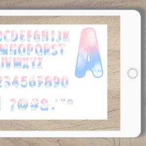 Buchstaben u Zahlen Wolken blau rosa