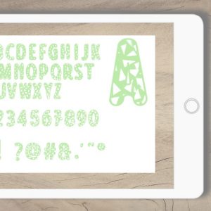 Buchstaben u Zahlen grün mit weißen Dreiecken