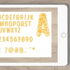 Buchstaben u Zahlen gelb mit Giraffenmuster