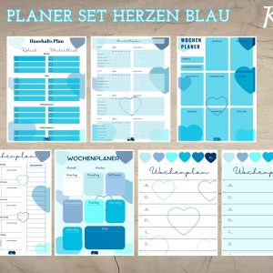 Planer Set Herzen blau