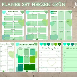 Planer Set Herzen grün