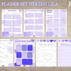 Planer Set Herzen lila