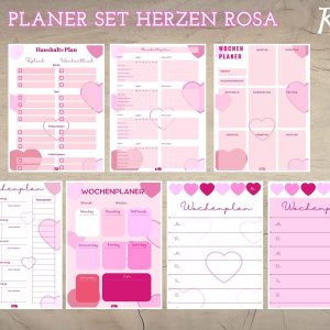 Planer Set Herzen rosa