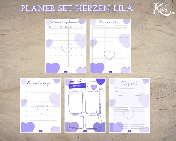 Planer Set Herzen lila – Bild 3