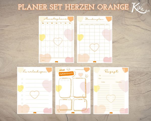 Planer Set Valentinstag Herzen gelb, KiKo Art