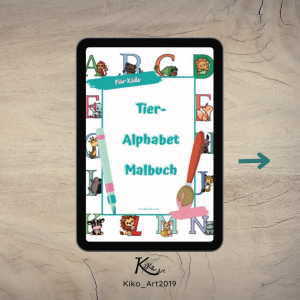 Tier-ABC Malbuch als PDF zum Ausmalen auf dem Tablet