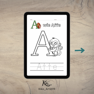 Tier-ABC Malbuch als PDF zum Ausmalen auf dem Tablet