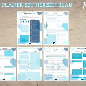 Planer Set Herzen blau