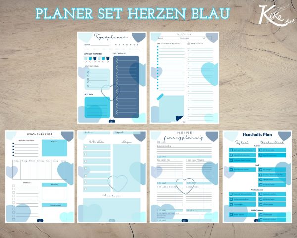 Planer Set Valentinstag Herzen blau, KiKo Art