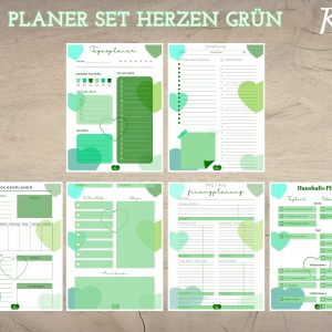 Planer Set Herzen grün