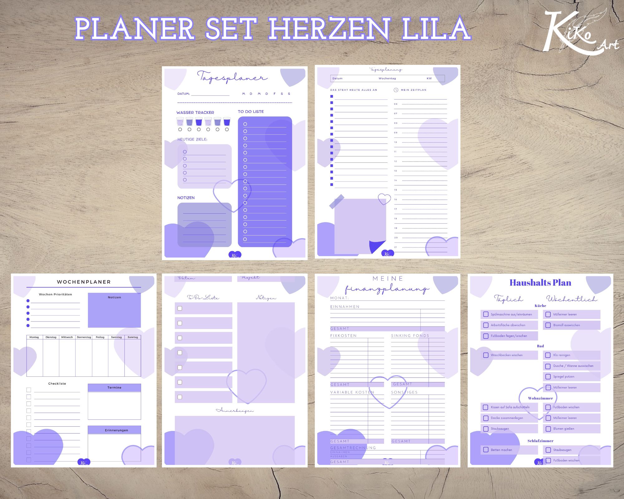 Planer Set Valentinstag Herzen lila, KiKo Art