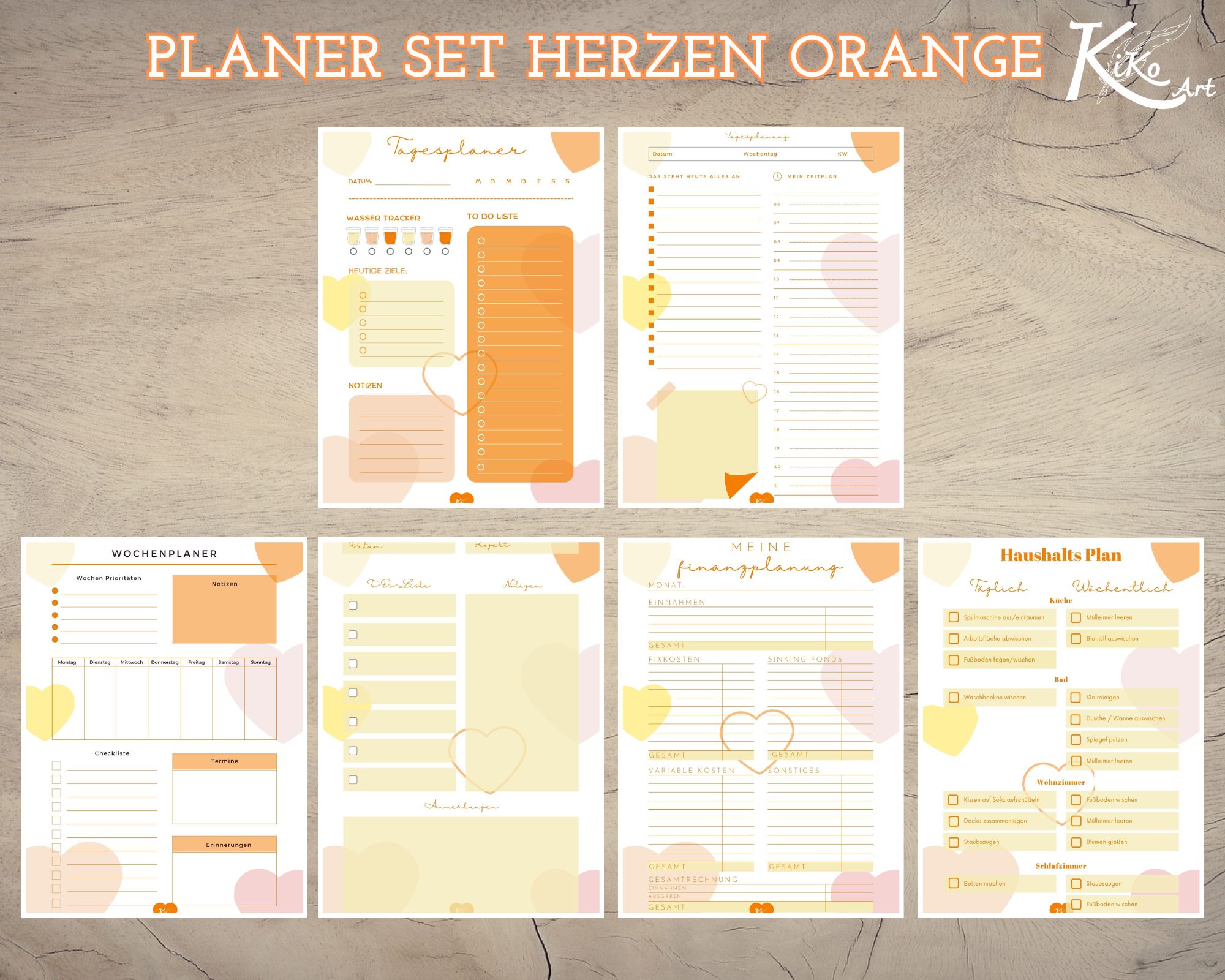Planer Set Valentinstag Herzen gelb, KiKo Art