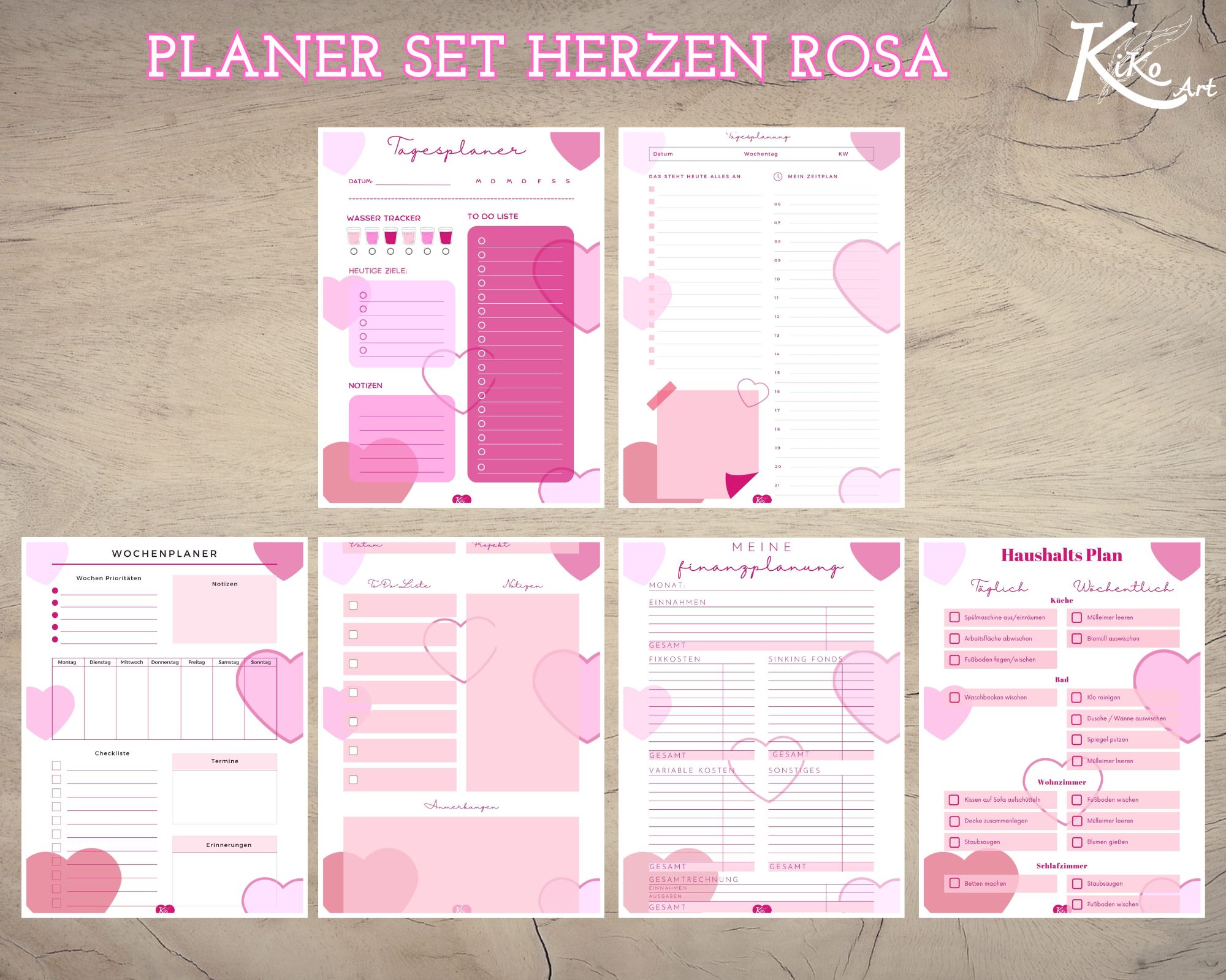 Planer Set Valentinstag Herzen rosa, KiKo Art